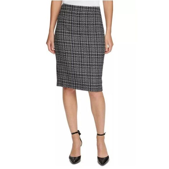 DKNY Tweed Pencil‎ Skirt 2 XS Black White Plaid - Picture 8 of 10